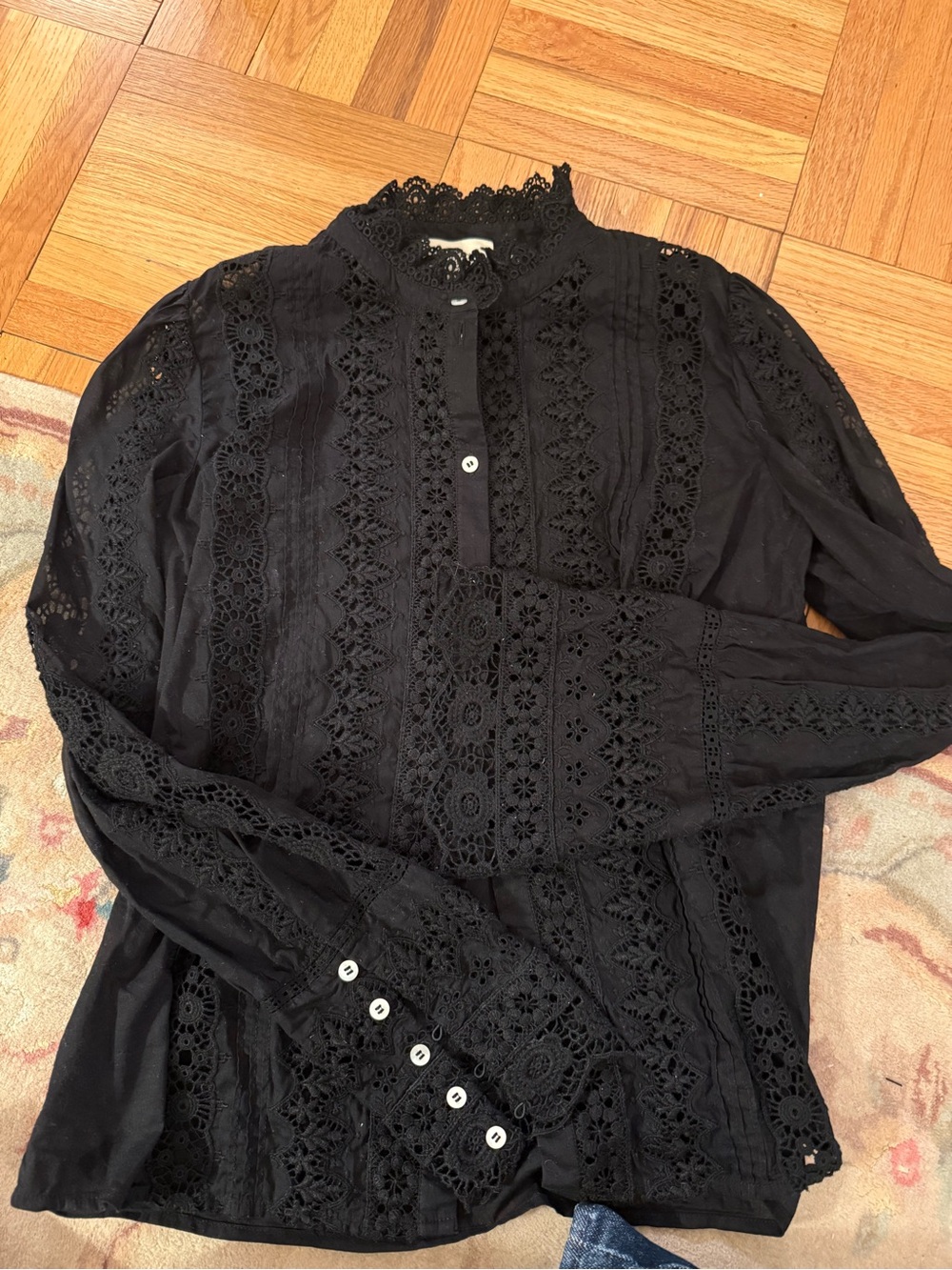Sezane Rym Black Lace Button-Front Blouse - Picture 4 of 6